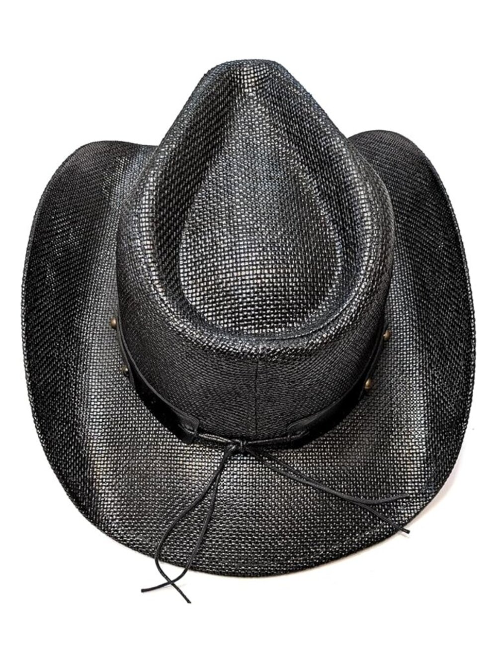 Men's Black Straw Cowboy Hat with Studded Band - Picture 5 of 7